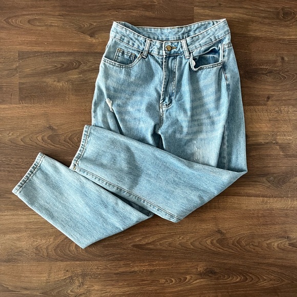 Denim - Light Wash Distressed Mom Jeans, size small